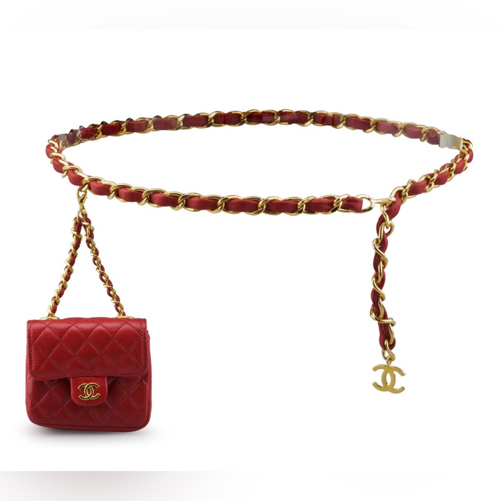 CHANEL 1989 Mini Matelasse Coco Mark Chain Belt Waist Bag | Vintage | 24K Plated - Picture 2 of 15